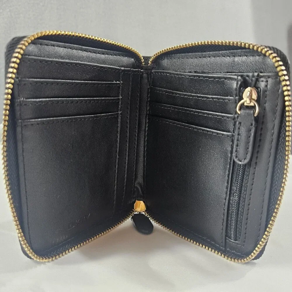 DKNY Zip-Around Skater Wallet Faux Leather Gold Zip